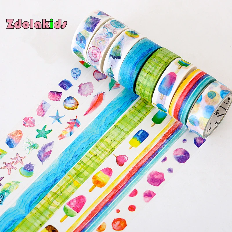 

Summer Color Washi Tape DIY Decoration Scrapbooking Planner Masking Tape Adhesive Tape Label Sticker Stationery 1.5cm*8m