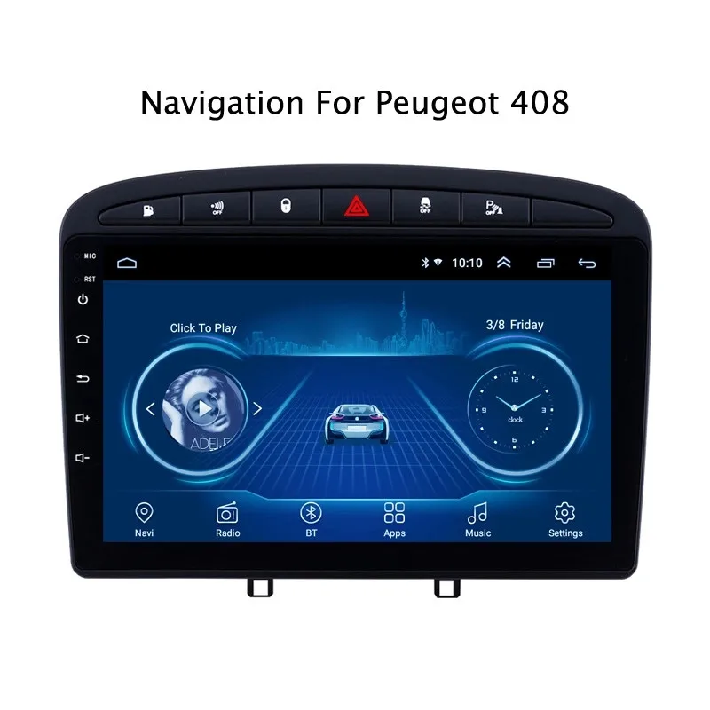 Best Ectwodvd 9inch Andriod 8.1 Car GPS Navigation For Peugeot 308 408 2010-2016 Car DVD Multimedia System With Casing 0