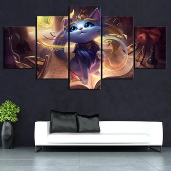

Canvas Printed Poster Home Decor 5 Panel Yuumi League Of Legends Game Painting Wall Artwork Picture Living Room Modular Framed