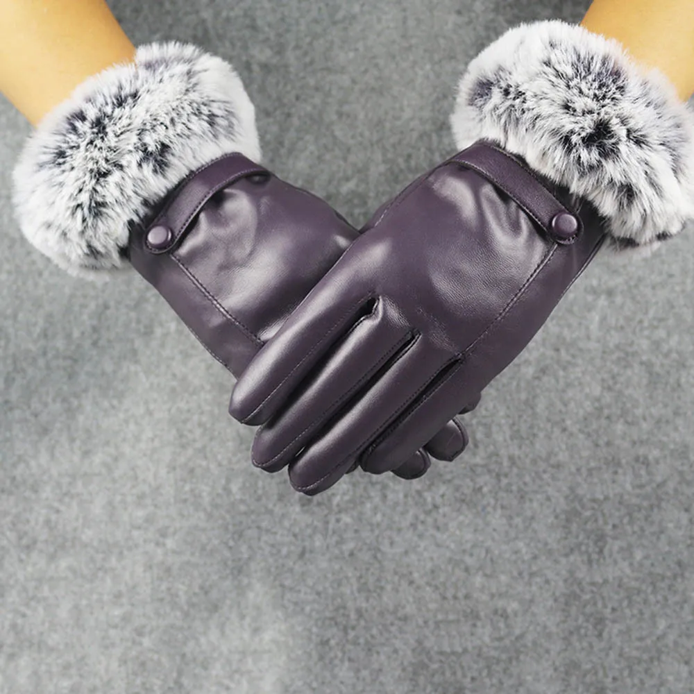 Женские перчатки, мягкие перчатки из козьей кожи, Женские Элегантные Перчатки из искусственной кожи, осенне-зимние теплые варежки из кроличьего меха#10