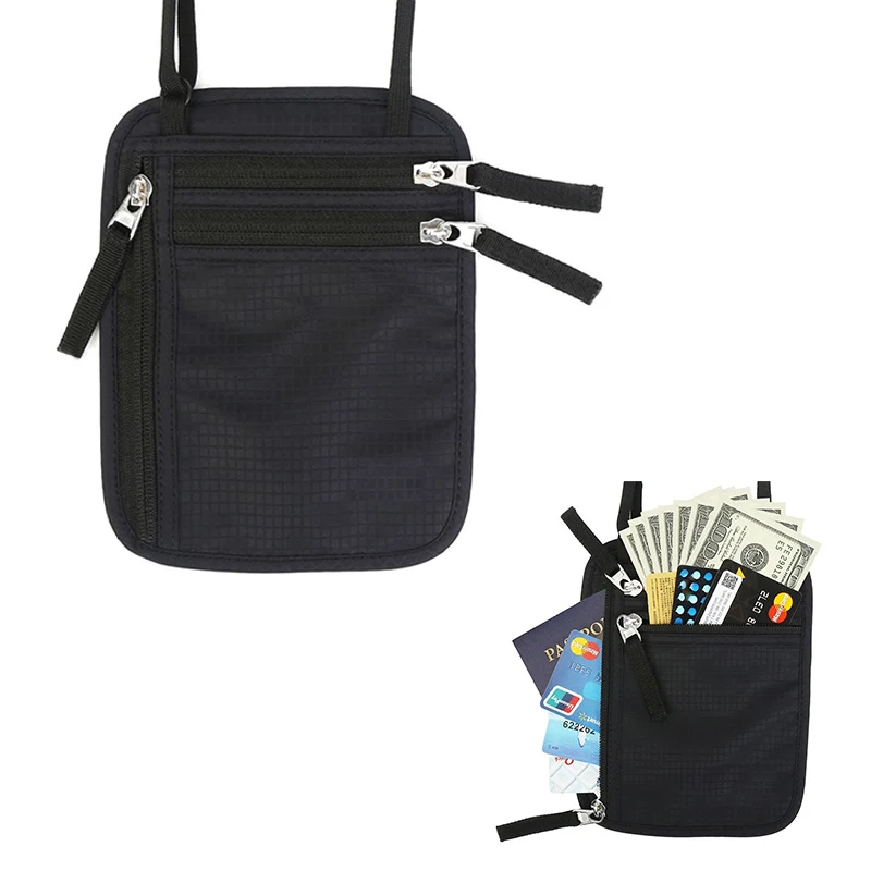 

Travel Neck Pouch Passport Holder RFID Blocking Neck Wallet Hidden Wallets for Cards Money Passport Phone Documents BS8