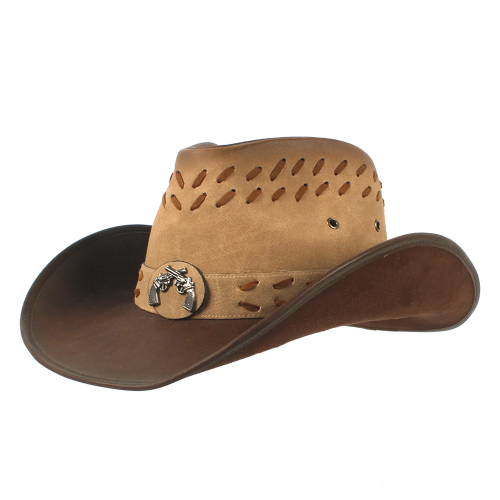 100% cuero sombrero vaquero occidental para caballero papá vaquera sombrero  hombre gorras (color : bronceado, tamaño: 58-59)