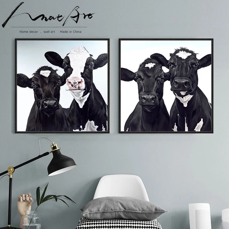 Cattle Black Cow Animals Poster Print Canvas Wall Art Nordic black and