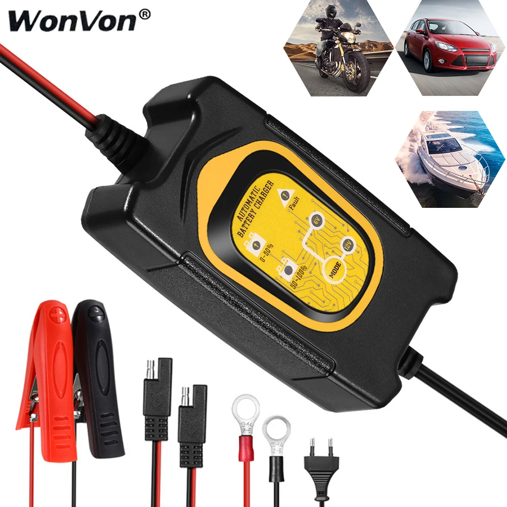 

Full Automatic Car Battery Charger 100V to 240V To 12V 6V 1.5A Intelligent for Auto Motorcycle Lead-Acid Batteries Charging moto