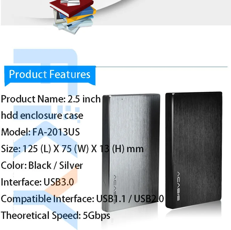 ACASIS FA-2013US 2,5 дюймов ноутбук HDD корпус 5 Гбит/с 2 цвета полностью алюминиевый SATA USB3.0 мобильный жесткий диск коробка
