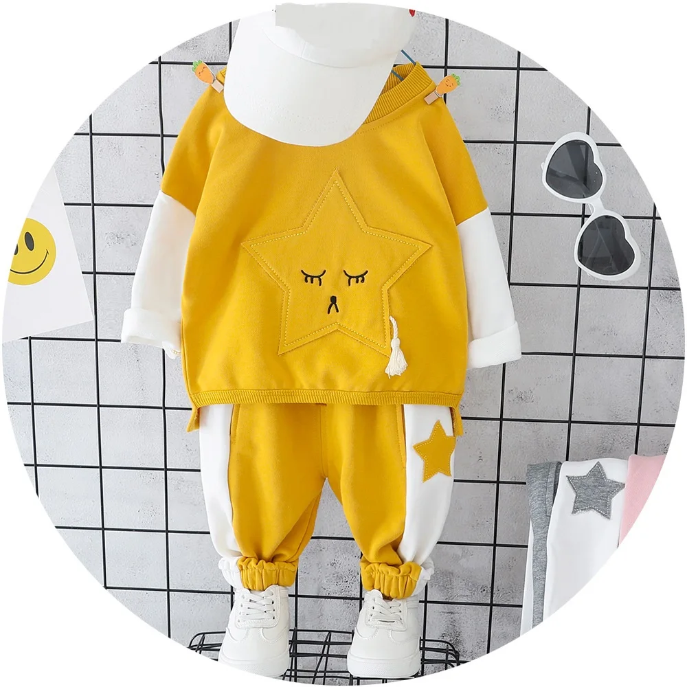 

2019 Autumn Baby Girls 2Pcs Suits Cotton Long Sleeve Star Sweatshirt Hoodies + Trousers Casual Sportswear Kids Clothing Sets