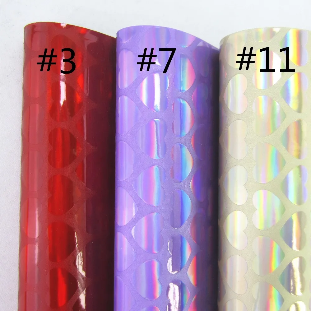 

30cmx134cm Iridescent Holographic Love Heart Faux Leather synthetic PU leather fabric leatherette fabric for bows gift box BH404