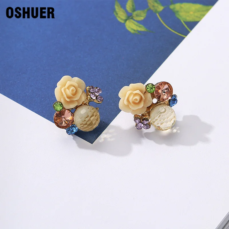 Серьги пусеты женские классические серьги золотого цвета с розой|fashion stud earrings|stud