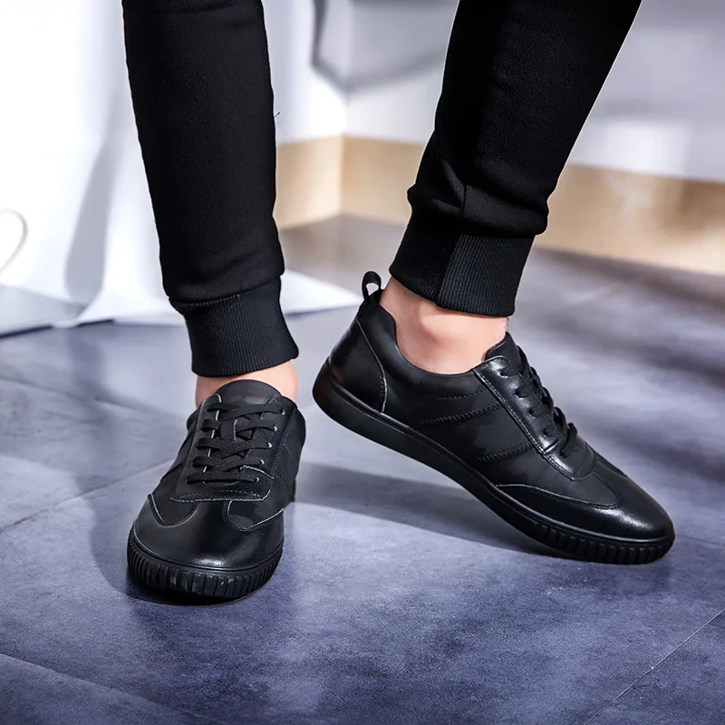 Мужская повседневная обувь; Осенняя обувь из натуральной кожи; Мужская обувь для ходьбы; удобная мужская обувь на плоской подошве со шнуровкой; модная мужская обувь черного цвета; Размеры 37-45