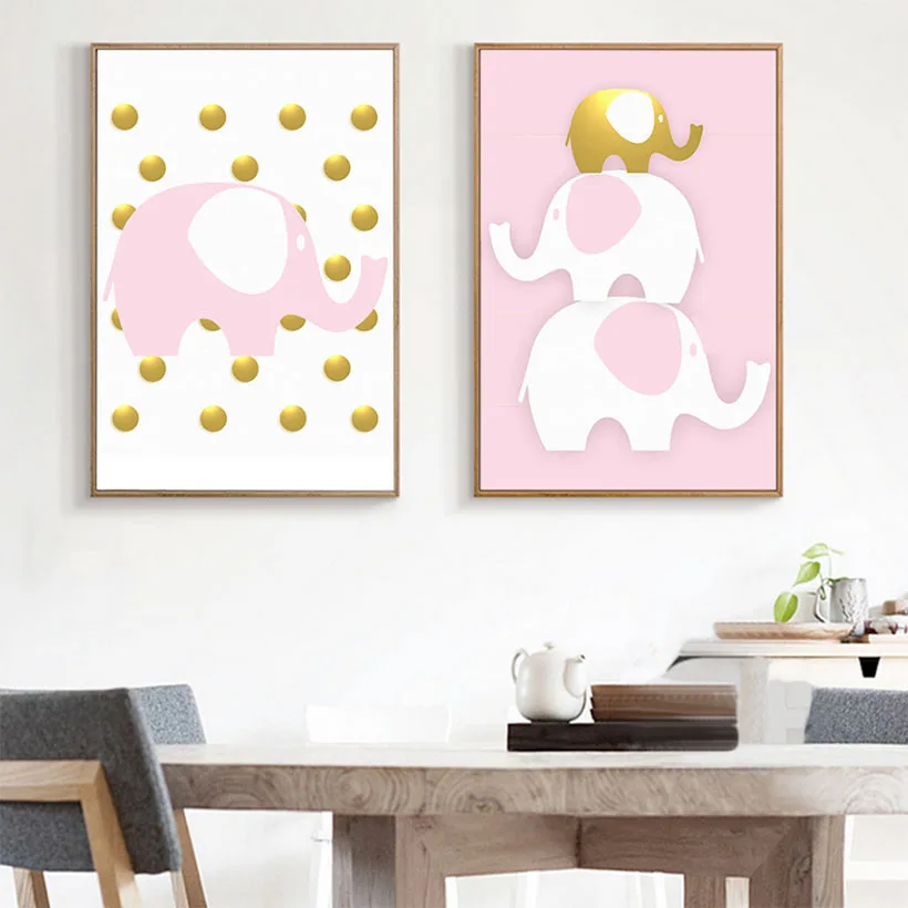 Elephant Family  Wall Art Posters Paintings Dream Big Little One Quotes Nordic Prints Dots Nursery Bedroom Decorative Pictures  01