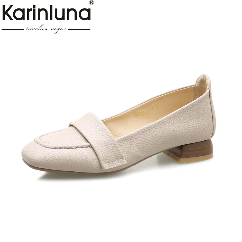 

KarinLuna Office Lady Chunky Low Heel Shoes Woman Slip On Leisure British Style Pumps Big Size 32-46