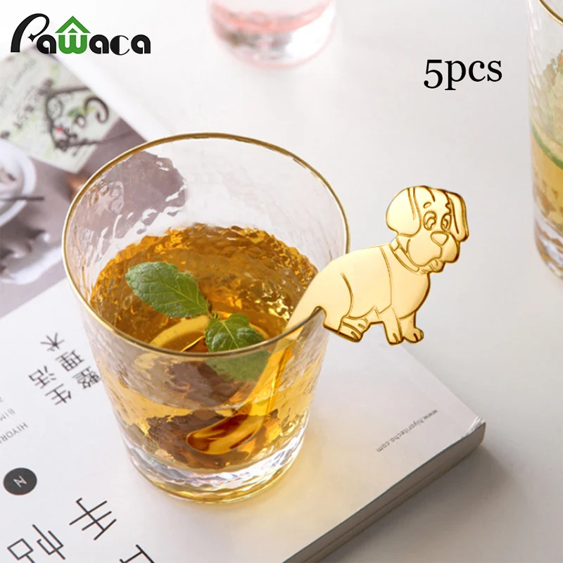 

5pcs/set Stainless Steel Puppy Coffee Spoon Cute Dog Strring Spoon Hanging Tea Dessert Mixing Spoon Teaspoon Drink Tableware
