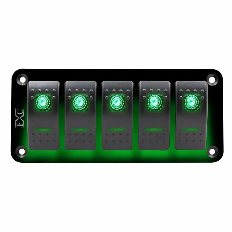

12V-24V 5 Gang green Rocker Switch Panel Circuit Breaker Boat Marine Waterproof