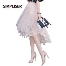 SIMPLISER Для женщин кружевные юбки Женщина Оборками цветочные принты розовый юбка высокое эластичный пояс сетки Тюлевая юбка бальный наряд юбки