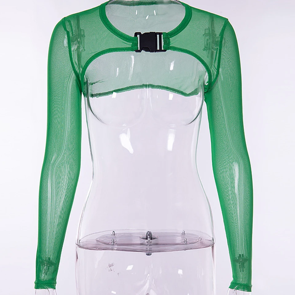 Пряжка рубашка See Through Top Для женщин пикантные Растениеводство Топ с длинным