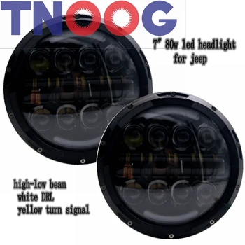 

TNOOG DOT E9 Mark 80W 7" inch round led headlight with angel eye for JeepWrangler Hummer 4X4 4WD SUV Headlamp yellow turn signal