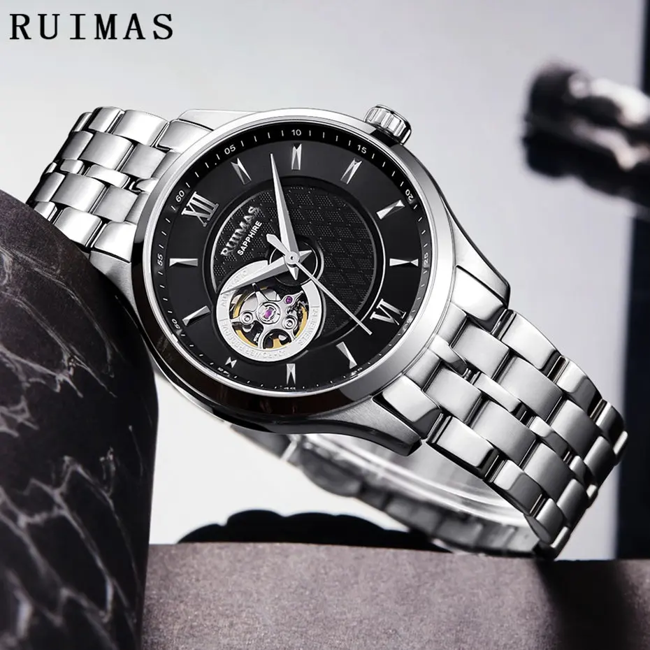 RUIMAS رجالي كلاسيك الفاخرة الميكانيكية ووتش الذكور الأعمال عارضة عالية الجودة المعصم مع NH38 العلامة التجارية ساعة Montre أوم RUIMAS رجالي كلاسيك الفاخرة الميكانيكية ووتش الذكور الأعمال عارضة عالية الجودة المعصم مع NH38 العلامة التجارية ساعة Montre أوم