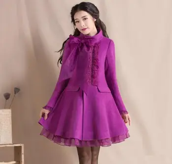 

Original 2018 vintage Women's Autumn Winter woolen Coat Stand Collar Elegant Slim Overcoat S-3XL plus Size Outwear r611