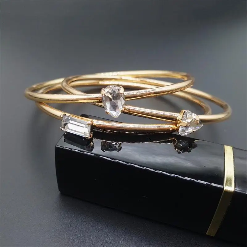 Простые женские браслеты треугольные капли воды прямоугольный геометрический кристалл набор с золотым браслетом дамские очаровательные свадебные украшения