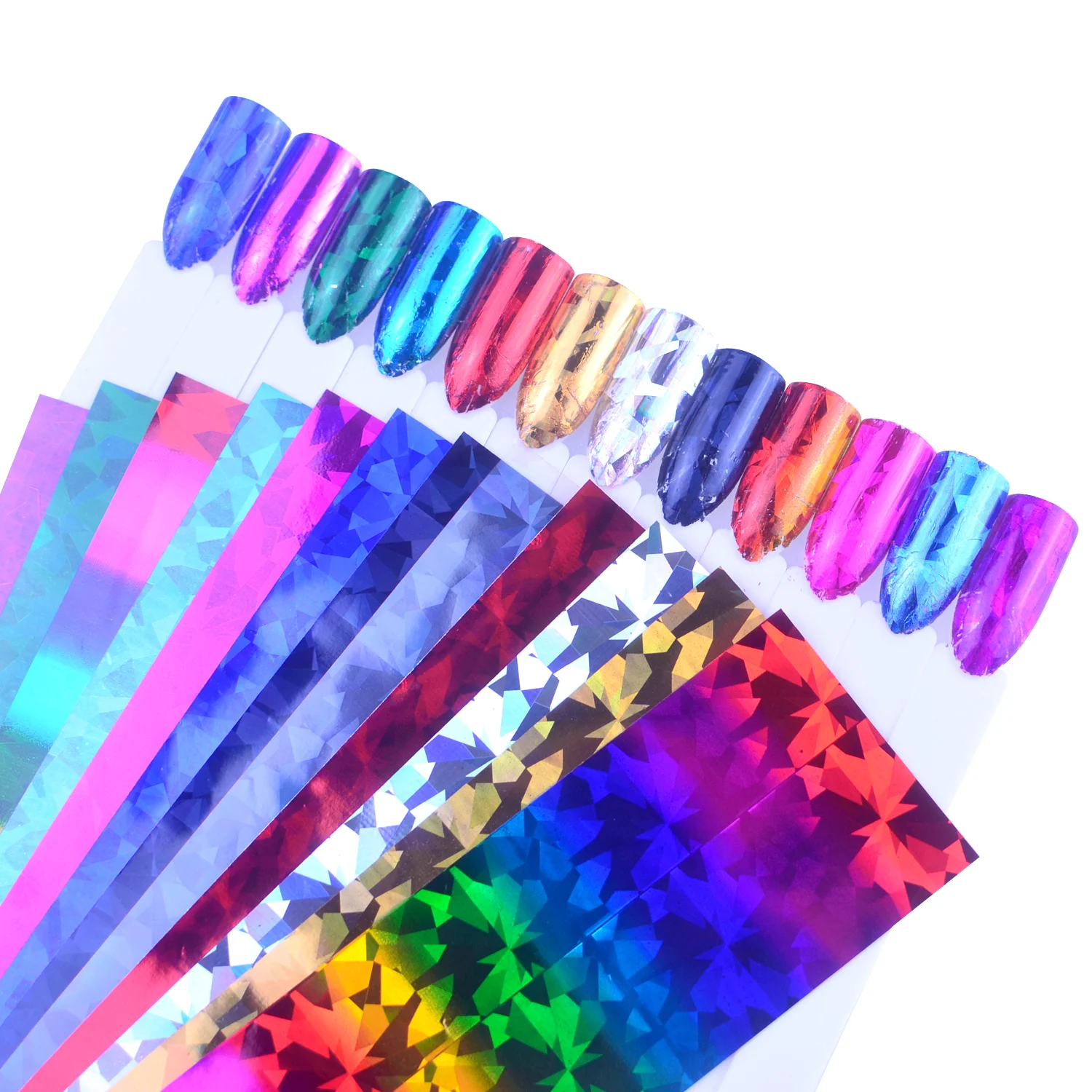

12pcs 20*4cm Colorful Nail Foil Set Adhesive Transfer Sticker Laser AB Color Wraps Slider Tape Decoration Manicure
