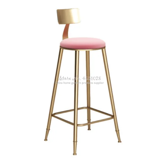 

Pink Nordic Golden Metal High Feet Bar Chair Casual Stool Simple Durable Stable Cafe Armchair with Soft Cushion Anti-slip Dotomy