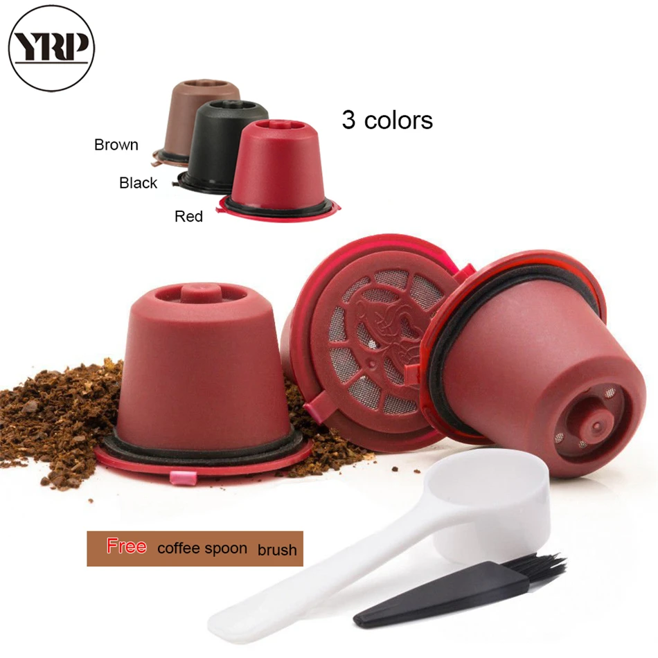 New Version Capsule + Tamper 3 Nespresso C/ápsulas Filtros Acero inoxidable de Caf/é Recargable Rellenables Reutilizable para Nespresso Cafeteras Nespresso 3 pcs con 1 cuchar/ón de pl/ástico y 1 cepillo