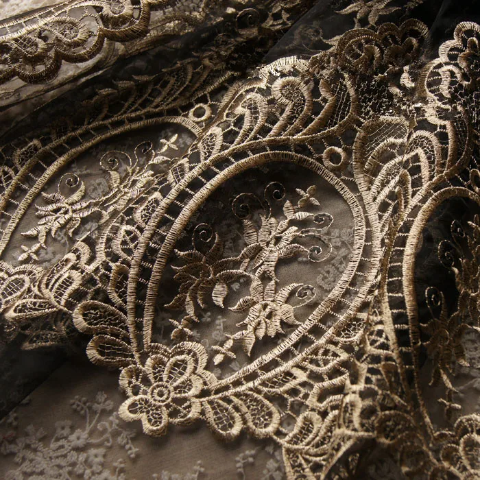

Fashion Lace Fabric /Width 120cm Gold Thread Embroidery Lace Fabric / High-end Women's Fabric / DIY Mesh Lace RS38