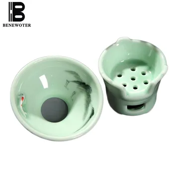 

Vintage Longquan Celadon Emboss Fish Tea Filter Office Kung Fu Tea Set Accessories Porcelain Puer Black Tea Strainer Sent Friend