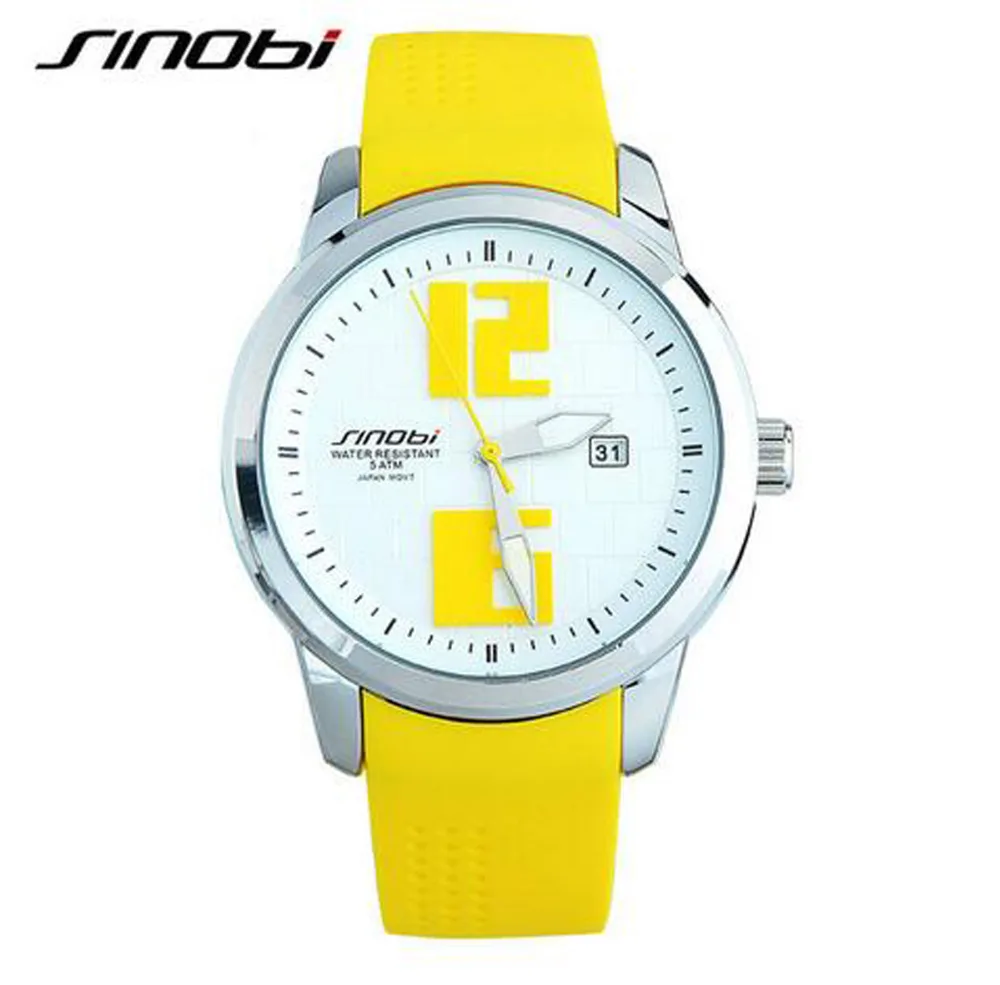 2016 SINOBI Новый Relogio Мужские Разноцветные Резиновые Relojes Кварц Wirst часы
