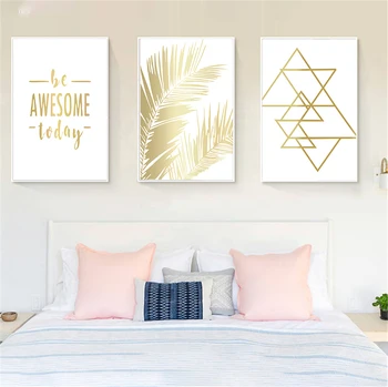 

Nordic Posters and Prints Golden Picture Geometry Leaf Wall Pictures for Living Room Home Decoration Love Wedding Decor Quotes