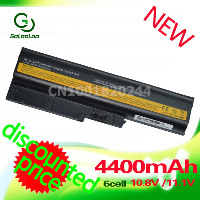 

Golooloo 4400MAH 11.1V laptop Battery for Lenovo/ IBM Thinkpad z61 R61 R60 R60e Z60 T60 T61 T60p T61p 92P1138 40Y6799 92P1140