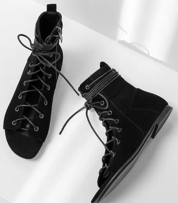 

Flat with Shoes Flock Material Ankle Cross Tied Lace up Woman Shoes open toe Retro Casual Gladiator Ladies Shoe