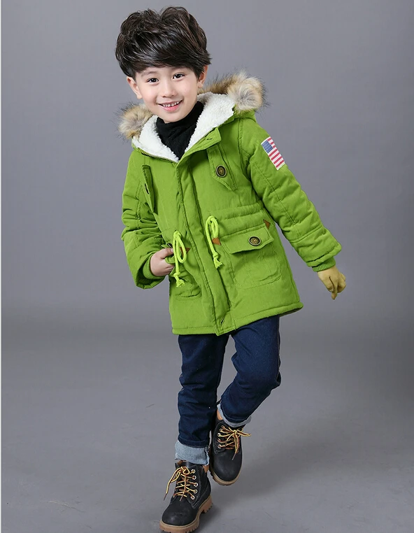 WEONEDREAM зимние детские куртки пальто для мальчиков и девочек детская верхняя одежда с капюшоном с воротником из искусственного меха костюм для снега с хлопковой подкладкой для маленьких мальчиков и девочек - Цвет: green