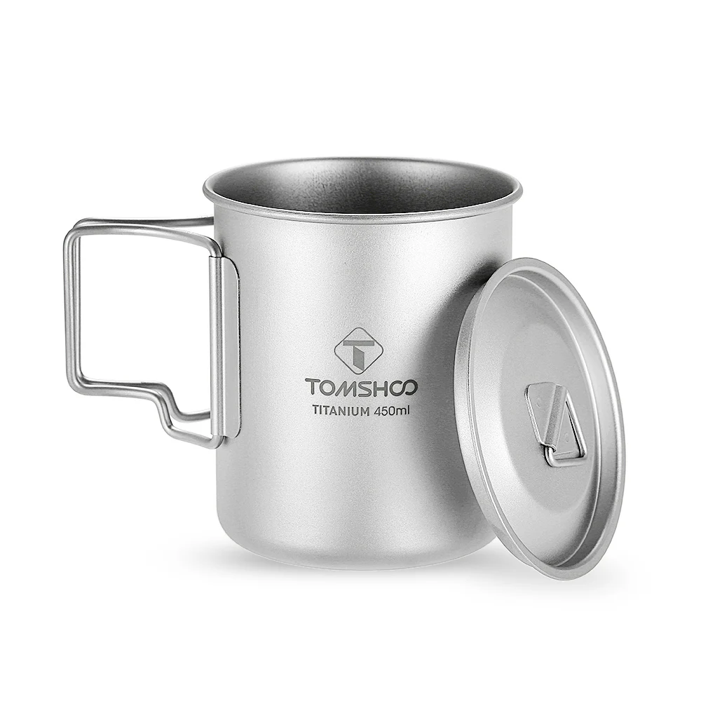 TOMSHOO NEW Titanium Cup 450ml Outdoor Camping Ultralight Coffee Mug Portable Picnic Drinkware