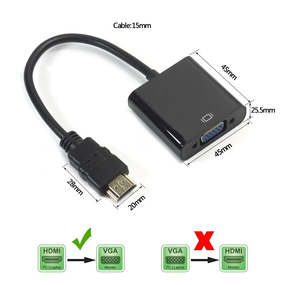 AIXXCO 1080P HDMI к VGA адаптер цифро-аналоговый аудио конвертер кабель для Xbox 360 PS3 PS4 ПК ноутбук ТВ приставка к проектору