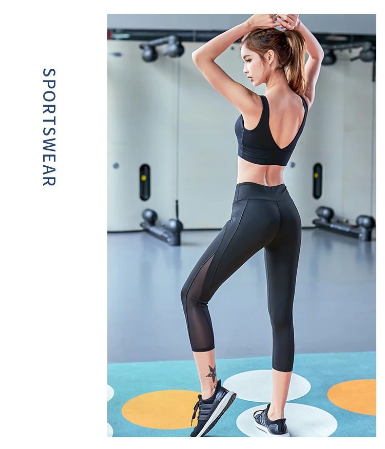 Летние женские укороченные штаны для йоги, сетчатые Лоскутные эластичные спортивные Леггинсы, обтягивающие капри 3/4, брюки для бега, облегающие укороченные колготки для фитнеса