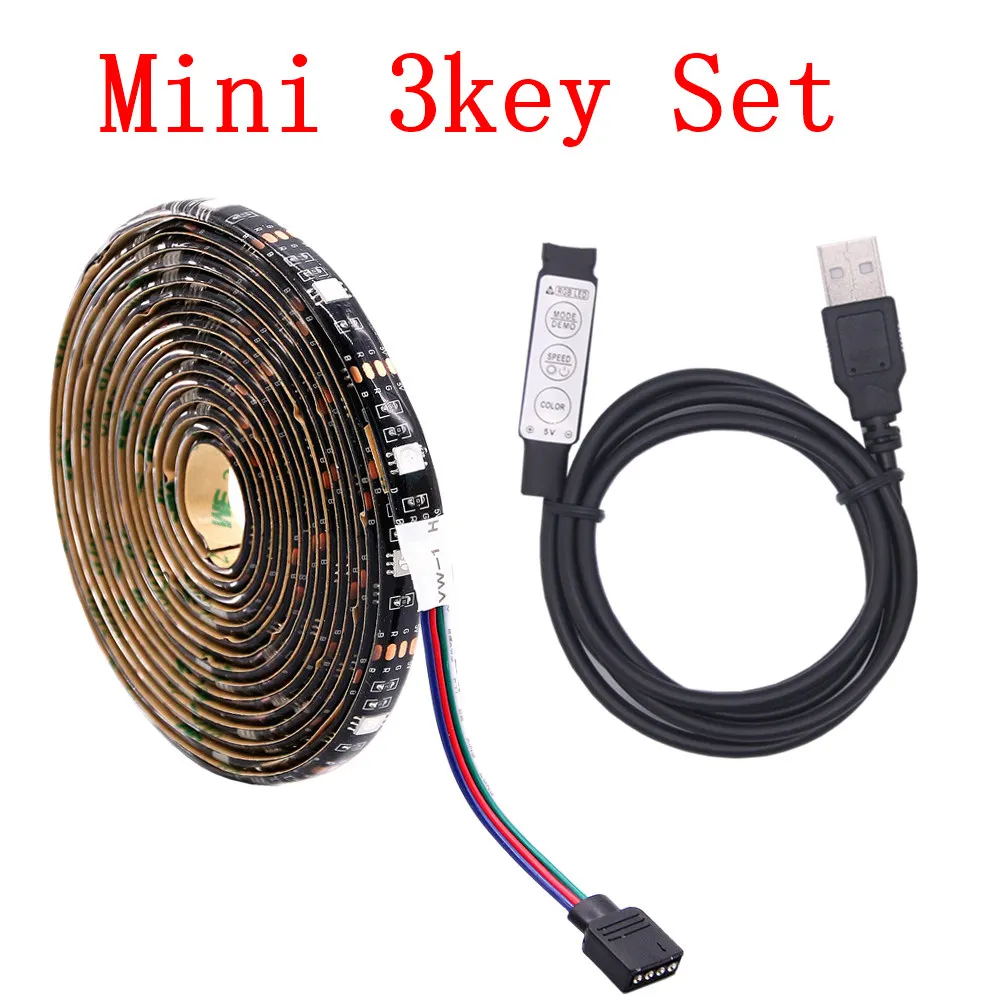 5050 5 в USB порт питания RGB светодиодный светильник лента Гибкая струнная лампа водонепроницаемый 1 м 2 м 3M 4M 5 м ТВ фоновый декоративный светильник ing - Испускаемый цвет: Mini 3Key Controller