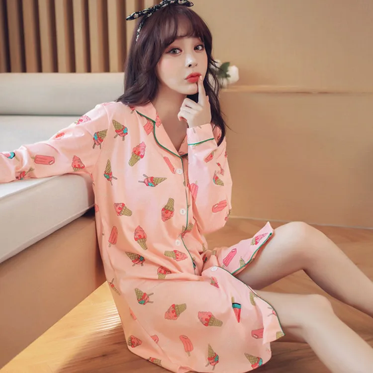Sweet Girl Sleep Shirts Women Night Shirt Ice cream Nightwear Cute