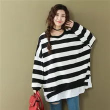 Весна Новое поступление женские поддельные две части полосатые футболки модные корейские негабаритные свободные хлопковые футболки с круглым вырезом и длинными рукавами