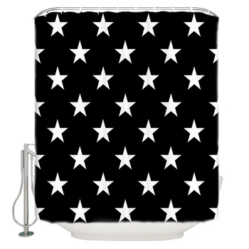 

Stars White Black Extra Long Fabric Bath Shower Curtains Bathroom Decor Sets with Hooks