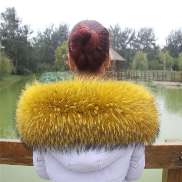 Роскошные мужские теплые меховые шарфы для шеи, куртки, пальто для зимы, настоящий енотовый меховой воротник, шарф для меховой парки Wo, Мужская шаль - Цвет: Ginger yellow