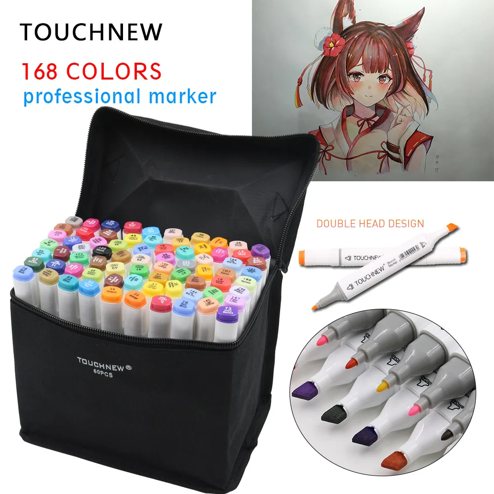 

TOUCHNEW 30/40/60/80Color Dual Head Art Marker Set Alcohol Sketch Markers Pen for Artist Drawing Manga Design Art Supplier