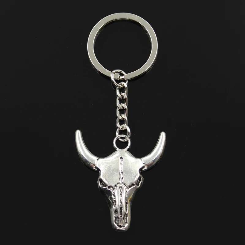 

Fashion 30mm Key Ring Metal Key Chain Keychain Jewelry Antique Silver Bronze Plated skull bull ox head 41x38mm Pendant