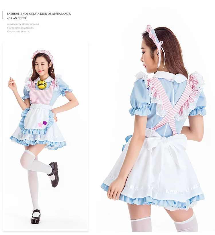 Kawaii для девочек японский платье горничной Лидер продаж Алиса в стране чудес большой колокольчик фартук со звездой Лолита Косплэй Хеллоуин