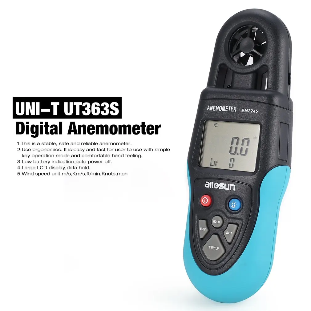

Allsun EM2240 Digital Anemometer Thermometer Wind Air Speed Gauge Meter Windmeter Temperature Tester Poratable Measuring