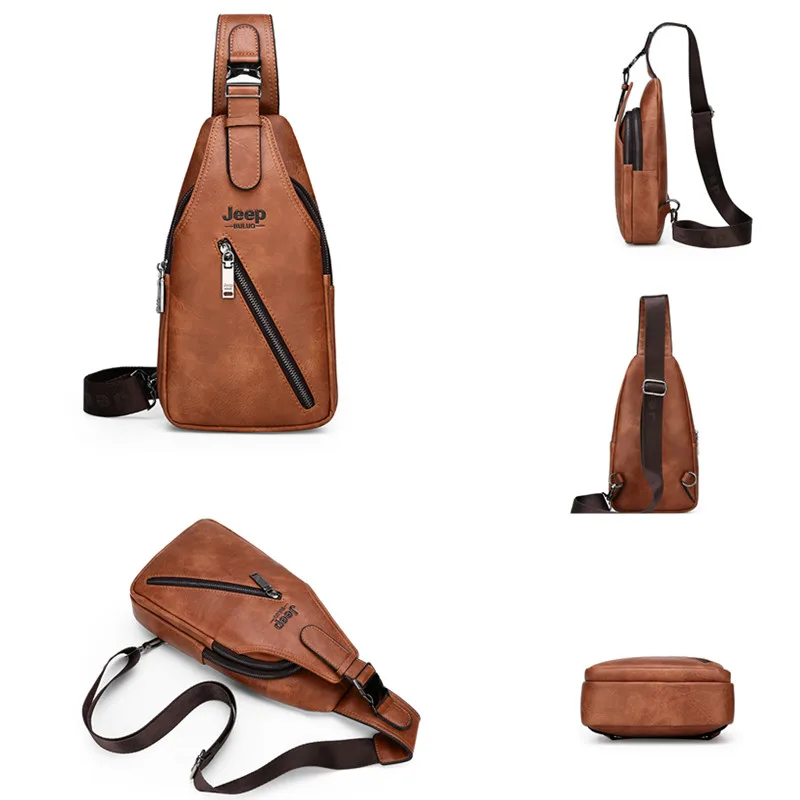 JEEP BULUO Leather Sling Bag Travel Hiking Crossbody Backpack for Young Men JEEP BULUO Leather Sling Bag Travel Hiking Crossbody Backpack for Young Men