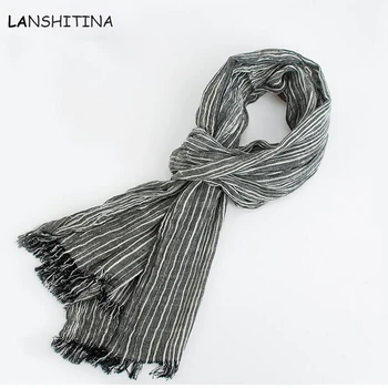 

New han edition qiu dong the wind cotton and linen scarf 205*70cm shawl wholesale fold stripe Restore ancient ways, women are