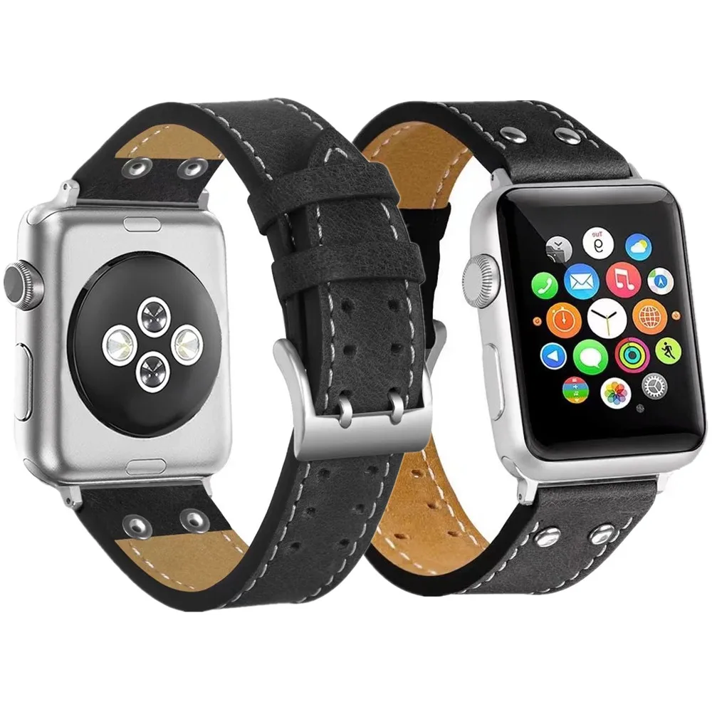 

New Design Rivet Real Leather strap for apple watch series4/3/2/1 38mm/42mm/40mm/44mm