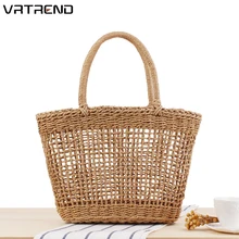 Новинка, сумка из ротанга, Женская тканая сумка, большая пляжная сумка через плечо, простая однотонная Соломенная Сумка-тоут, полая посылка, сумки