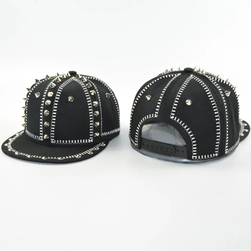

Cool Men Hip Hop Snapback Hat Women Punk Spike Stud Baseball Cap Rock Dance Headgear